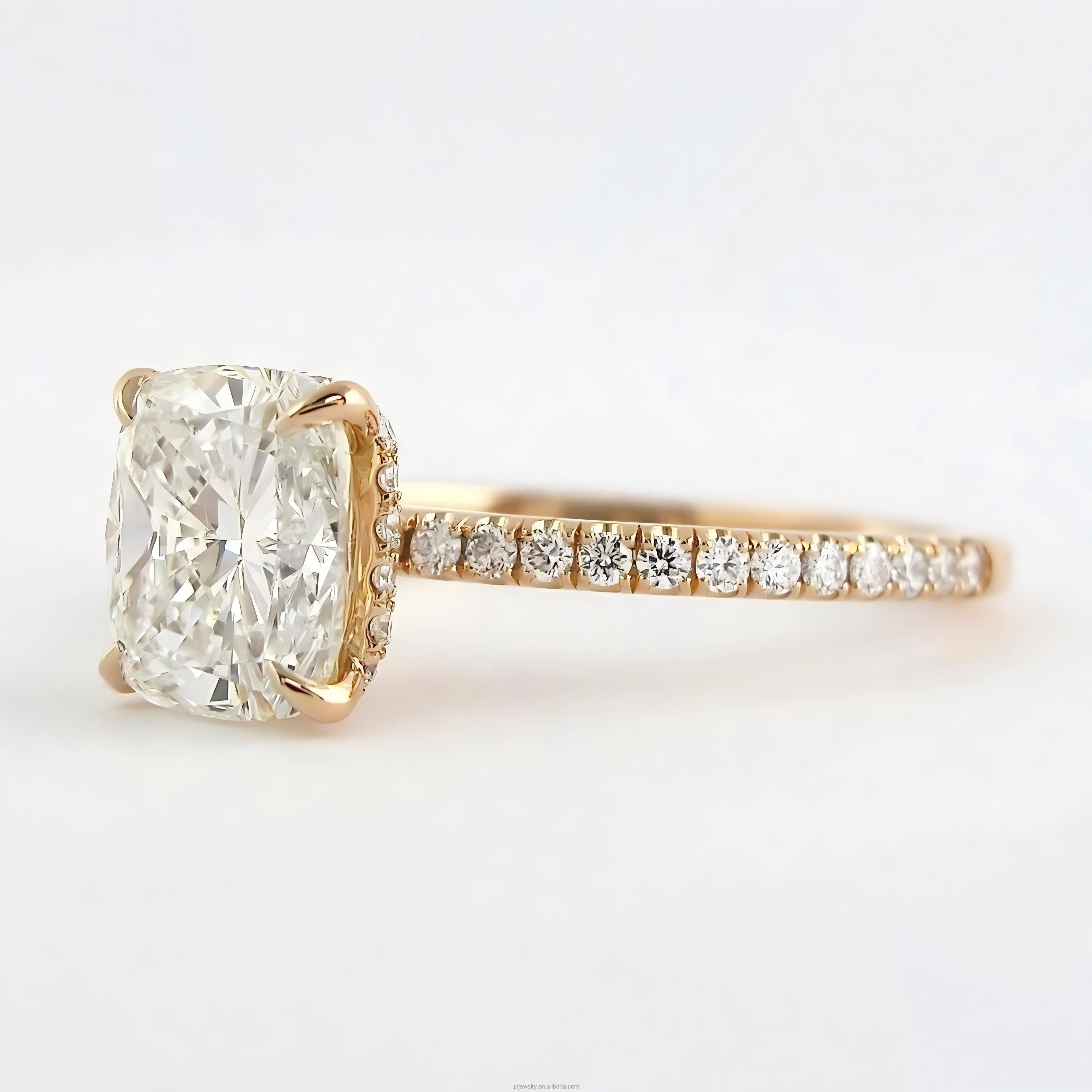 Gia Igi Certified Labgrown Diamond Wedding Rings Cushion Cut 18k 14k Pure Gold Engagement Synthetic Diamond Ring