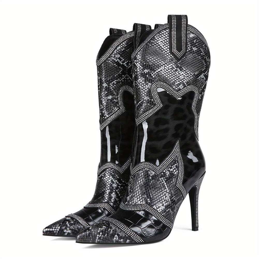 Women's Pointed Toe Heels Elegant Black Formal Party Boots With Zipper Closure, Slip-Resistant Synthetic Cover, Cushioned Insole For Weddings, Ev