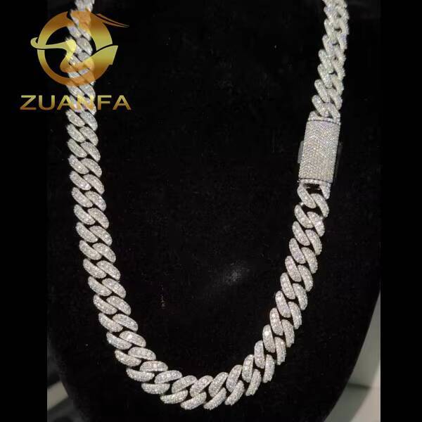 Fashion Hip Hop Jewelry 13mm Solid 925 Silver Moissanite Cuban Link Chain Iced Out Cuban Bracelet Chain Pass Diamond Tester