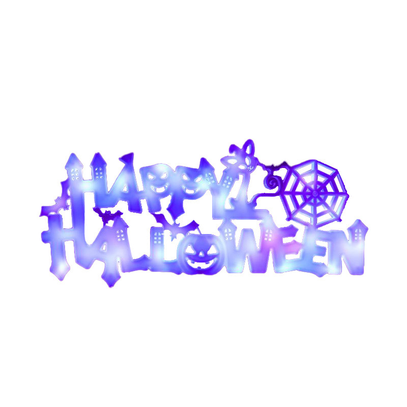 Halloween 'Happy Halloween' LED Lights - PVC Materials, Warm & Purple Tones, Flash/Steady Mode Options167---072002