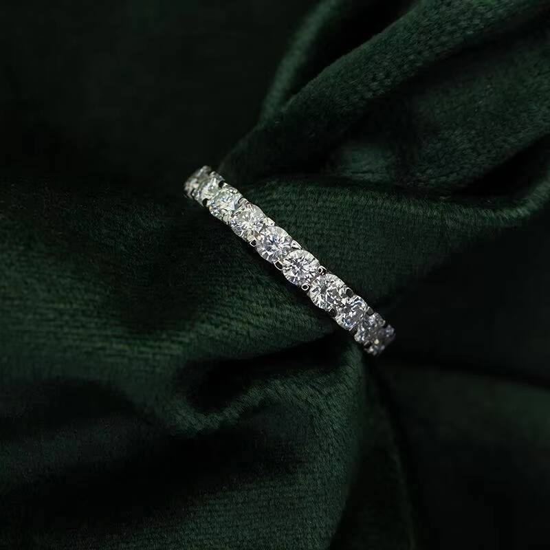 14k Solid White Gold 3mm Moissanite Eternity Band Rings