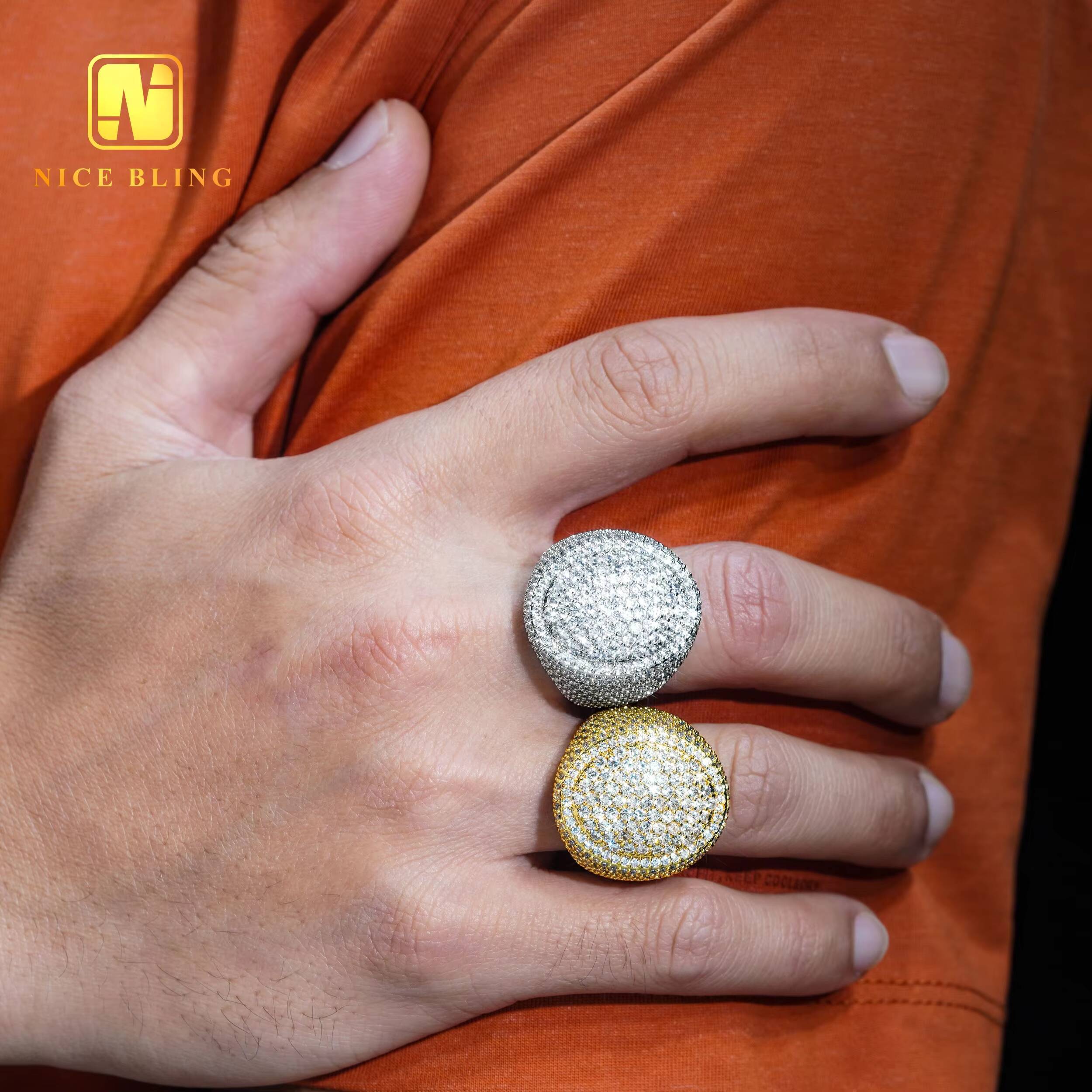 18k Gold Plated Icy Rings Oval Shape Moissanite Diamond Men Hip Hop Rings Cheap Price Hip Hop Jewelry