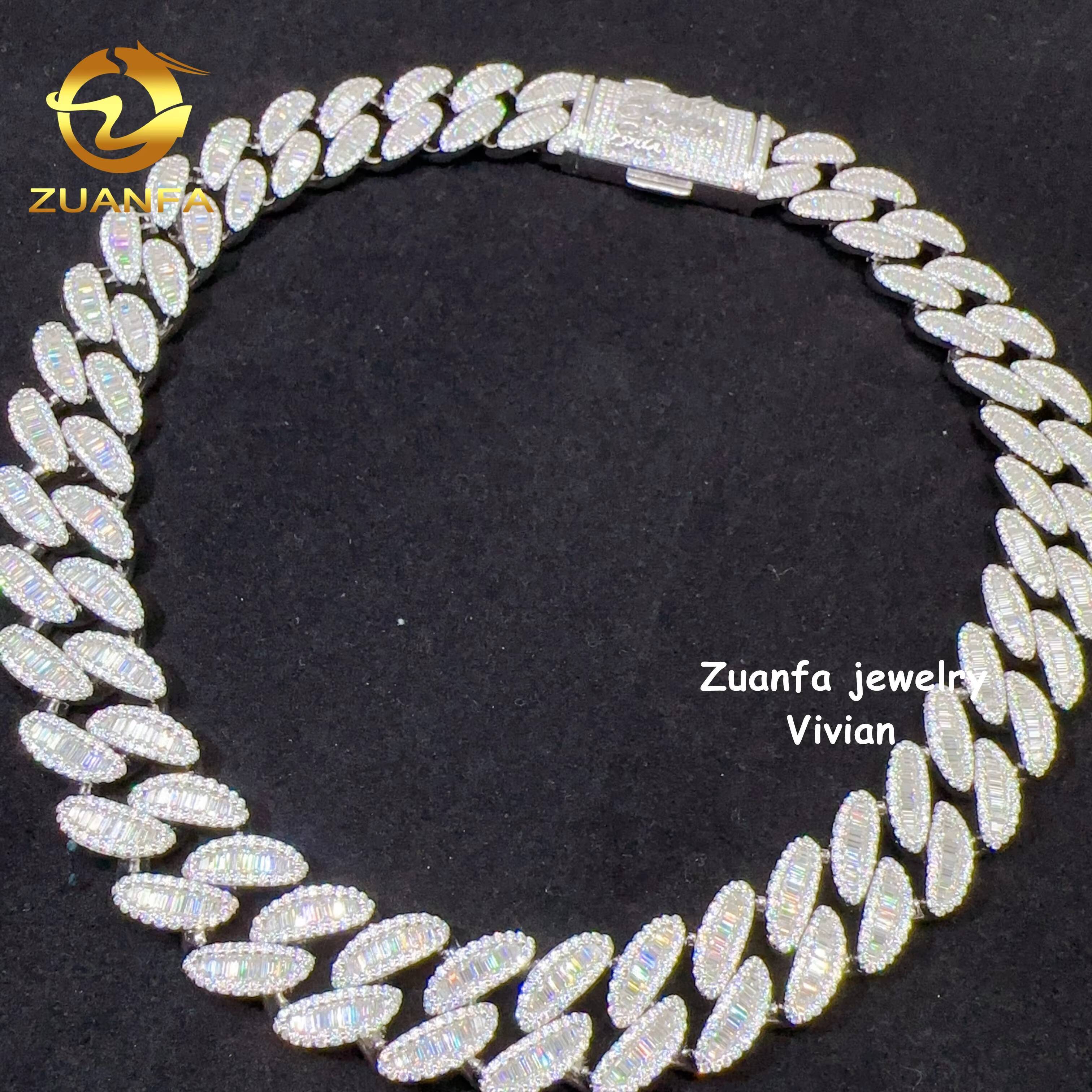 VVS Moissanite 20mm Pass Diamond Tester Iced Out Fine Jewelry Diamond Sterling Silver 925 Cuban Link Chain Necklace