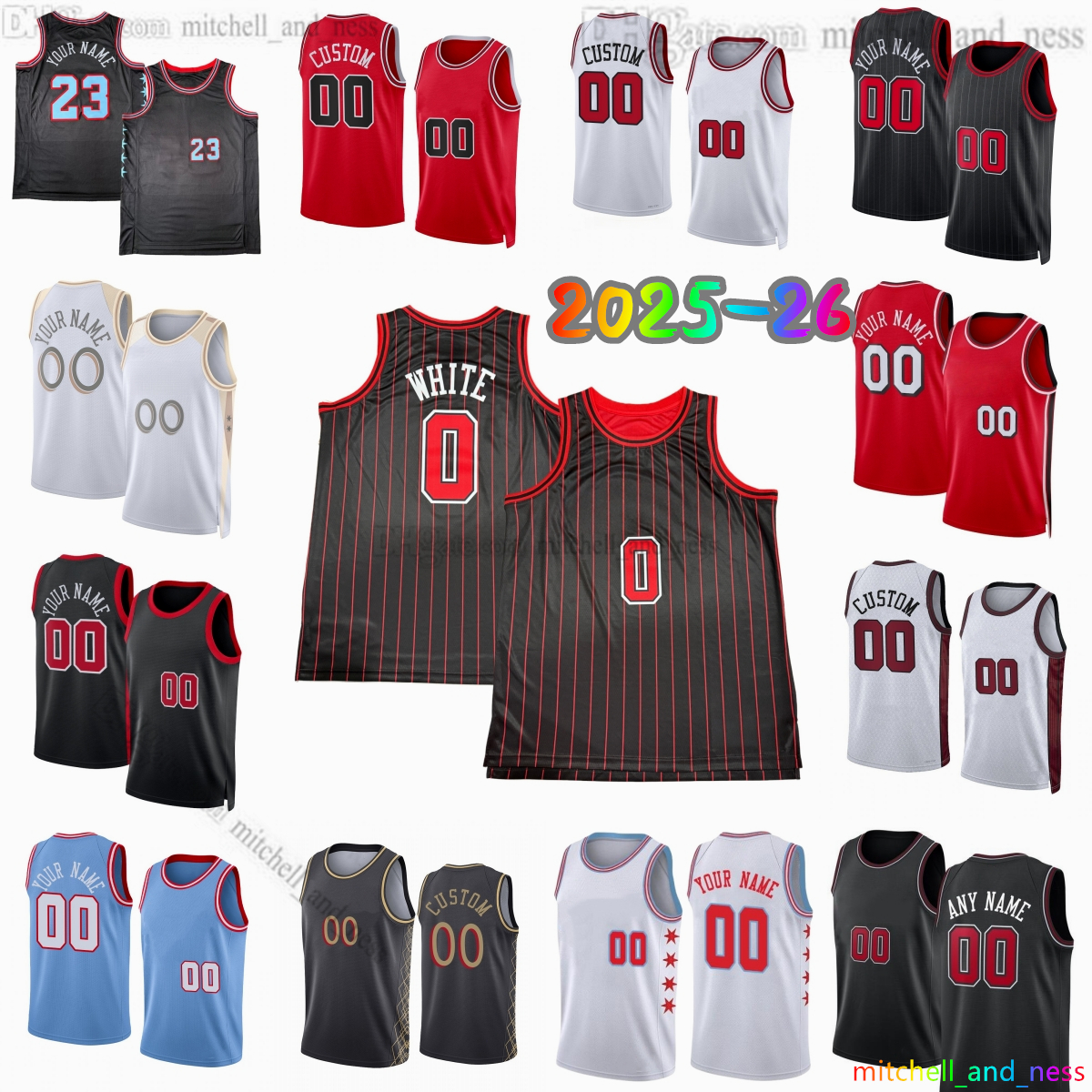 Custom 2025-26 New Vucevic Printed Basketball Jersey White Giddey Dosunmu Jones Huerter Williams Buzelis Okoro Smith Carter Essengue Phillips Jerseys Shorts