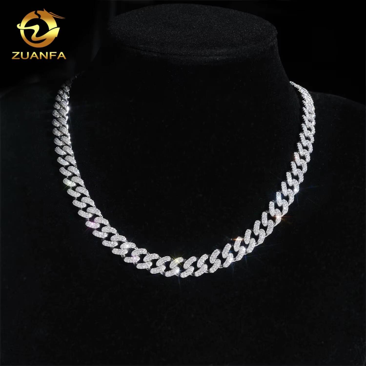 High Quality 10mm 2Rows VVS Iced Out Moissanite Hip Hop Jewelry Diamond Custom 925 Silver Miami Cuban Link Chain Necklace