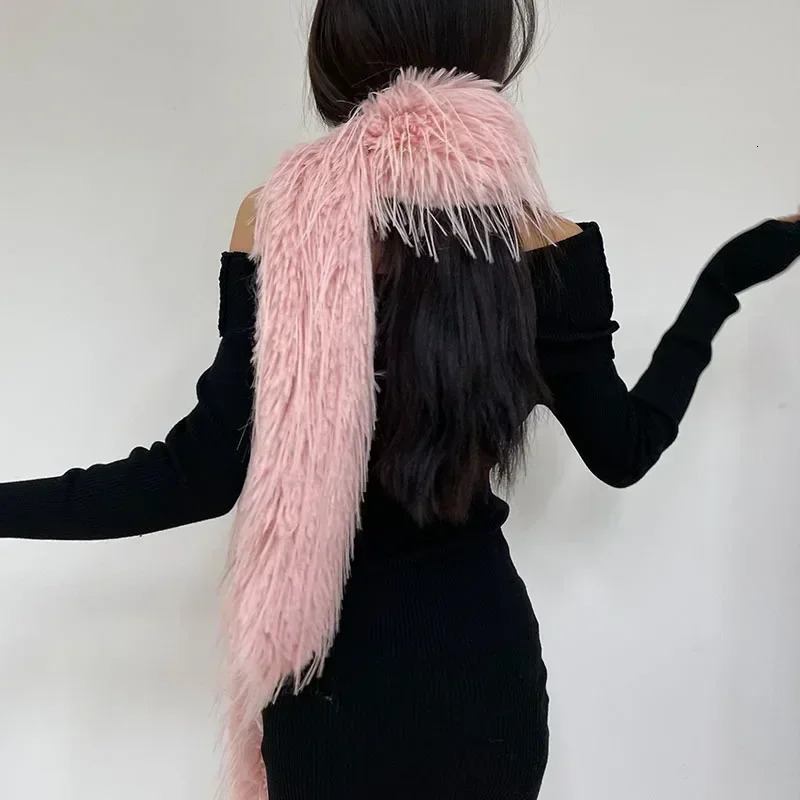Women Mink Fur Scarf Earmuffs Set Winter Thickened Soft Warm Plush Solid Color Fur Collar Neck Long Scarf Couple Gift 251024