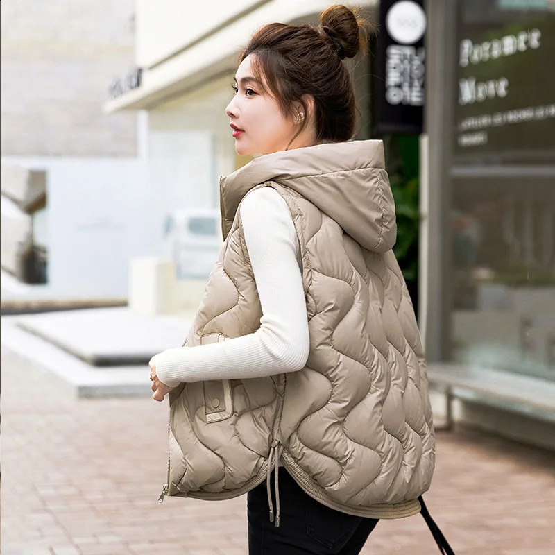 2025 Autumn Winter Warm Waistcoat Ladies Sleeveless Hooded Down Cotton Coat Women Outerwear Casual Puffer Vest Student Jacket 251027