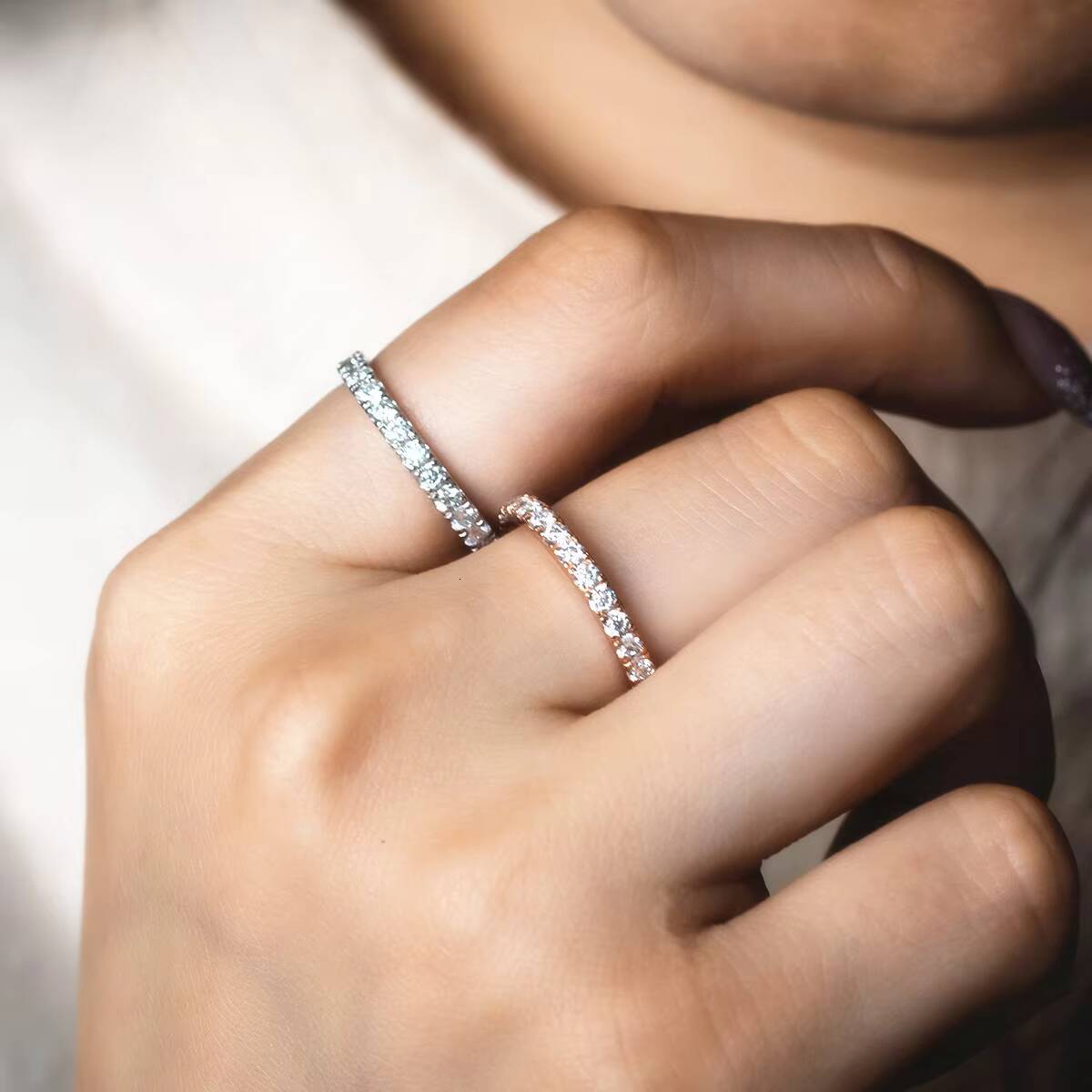 Popular 18k Gold Plated 2mm 3mm 925 Sterling Silver Eternity Moissanite Band Ring