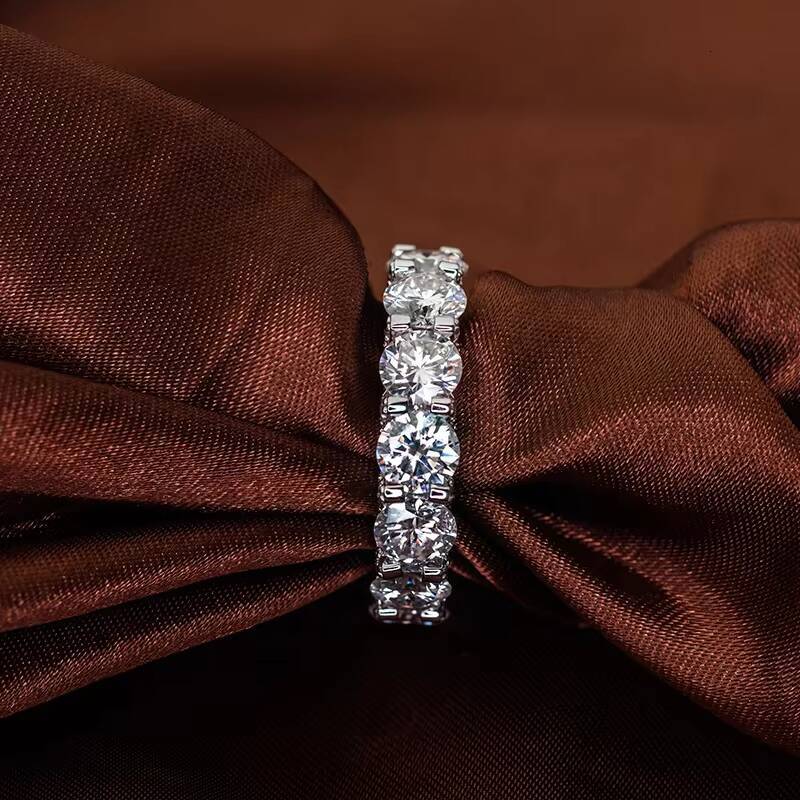 Charming Hip Hop Rings 55mm 925 Silver Moissanite Pave Eternity Wedding Band Rings