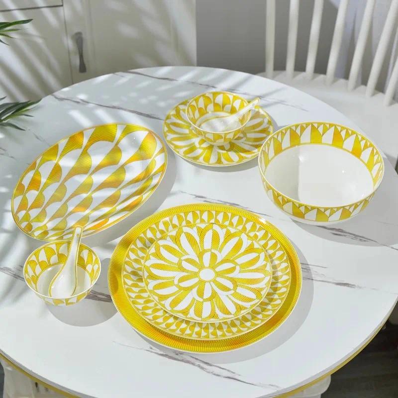 European Sun Series Tableware Bone Porcelain Flat Plate Western Cuisine Plates Home Beef Plate Cup Plate Mark Cup Set