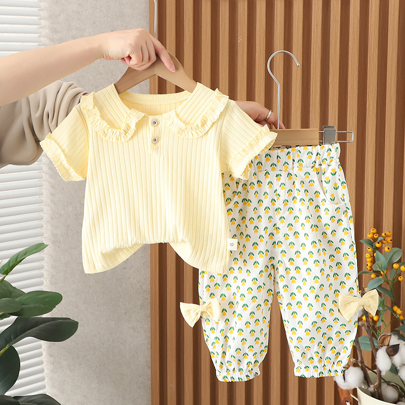 luxury kids clothing 2025 Girls Short Sleeve 2-Piece Set, Summer Collar Outfit for Baby Girl & Toddler, Fashion Kids Clothing