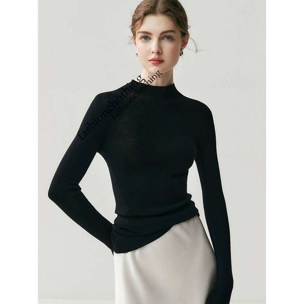 Hine Washable Women 100% Wool Sweater Mock Neck Slim Basic Pullover 18-Thread Worsted Cashmere KnitwearAutumn Winter
