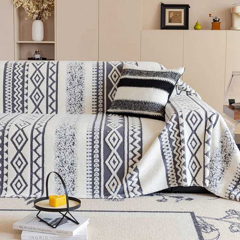 Bohemian Winter Thick Velvet Sofa Towel Multi Functional Dustroof Sofa Towel Cover for Living Room Plush Knee Blanket for Office C251028