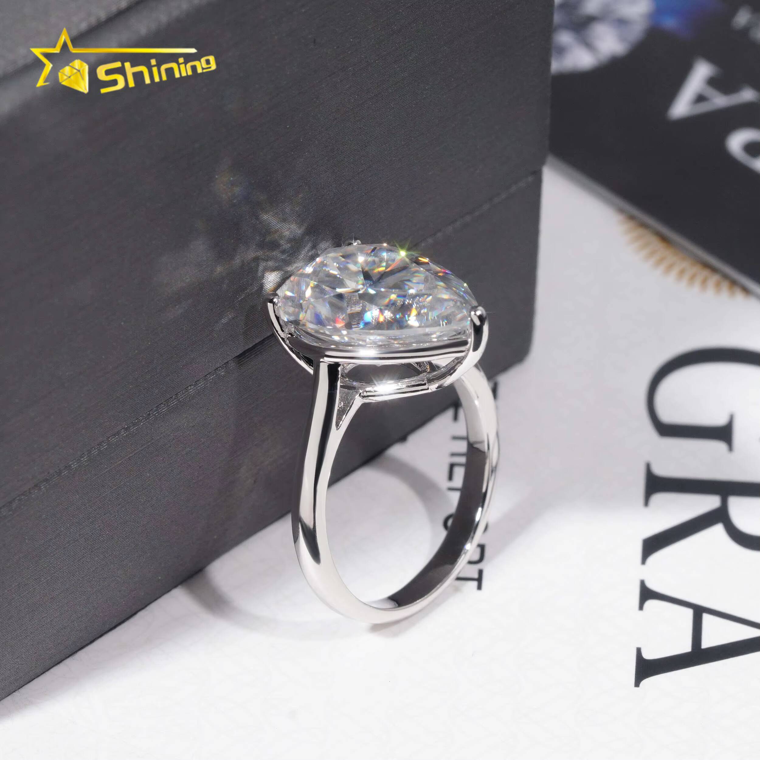 Classic Six Prongs Women Diamond Engagement Ring 925 Sterling Silver 11x16MM Pear Cut VVS Moissanite Wedding Ring