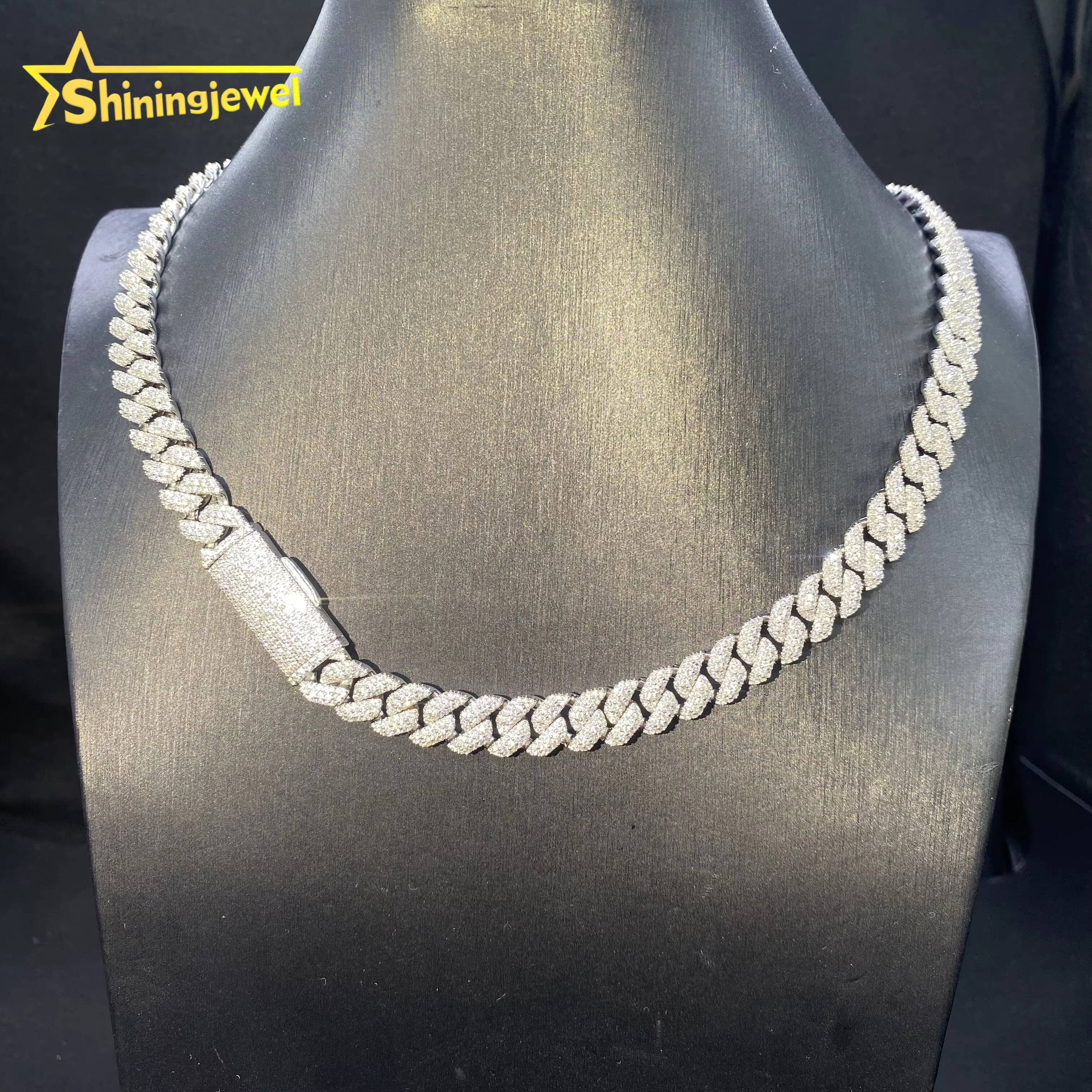 Hot Sale 10mm 3Rows 925 Silver Cuban Link Chain VVS D Moissanite Iced Out Diamond Jewelry Miami Cuban Necklace GRA Certificate