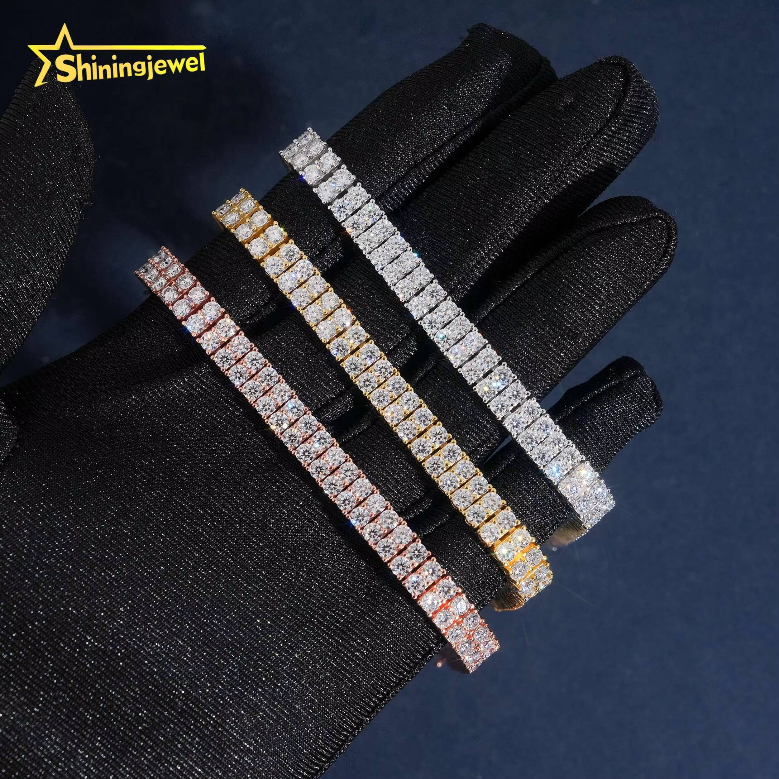 Luxury 2Rows 3mm 925 Silver Fine Hip Hop Moissanite Jewelry Bracelet Iced Out VVS Moissanite Diamond Tennis Chain Bracelet