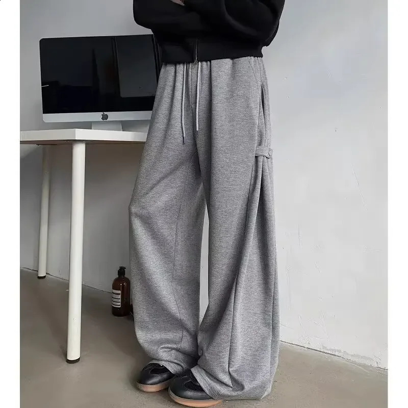 Gray Casual Pants Spring Autumn Style Unisex Wide Leg Design Adjustable Cuff Trendy Sweatpants Female Male Fashion 251027