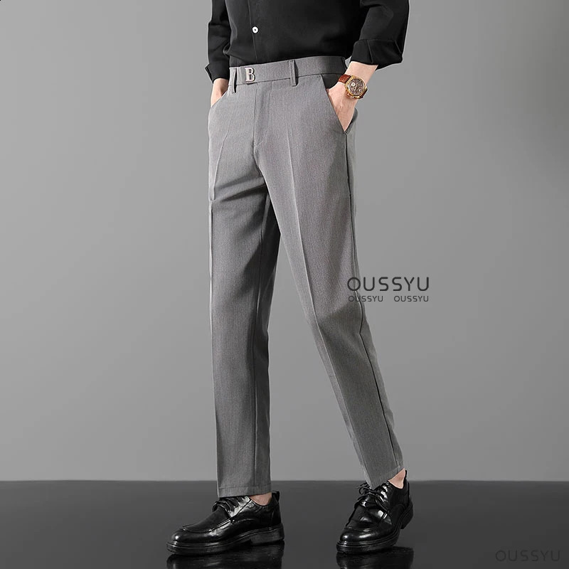 Luxury Classic Formal Trousers Men Spring Summer Thin Business Grey Suit Office Work Social Korean Stretch Casual Pants Male 251027