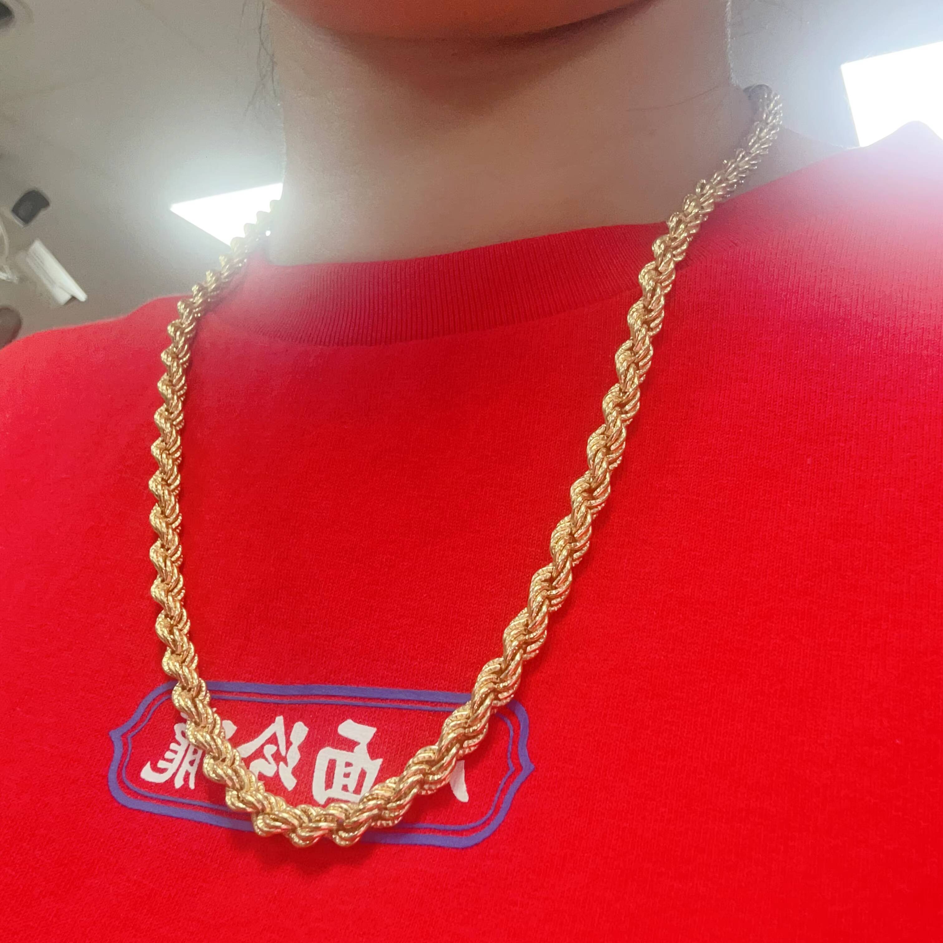 Factory Price Hip Hop Necklace 55mm 18K Real Solid Gold AU750 Diamond Cut Rope Chain