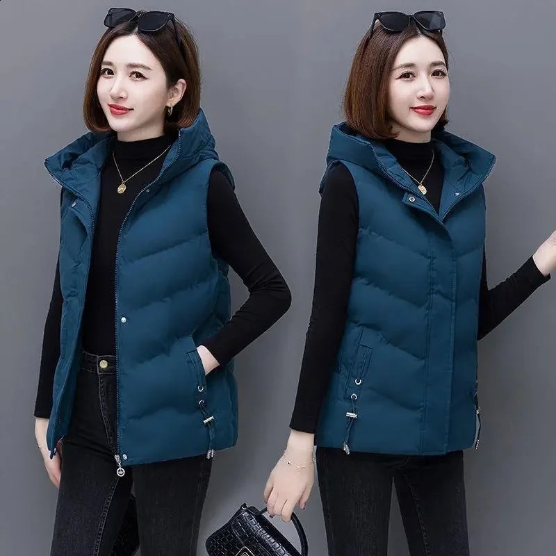2025 Winter Parkas Vest Jacket Women Middle Aged Waistcoat Sleeves Down Cotton Plus Velvet Warm Coats Female Casual Overcoat 251027