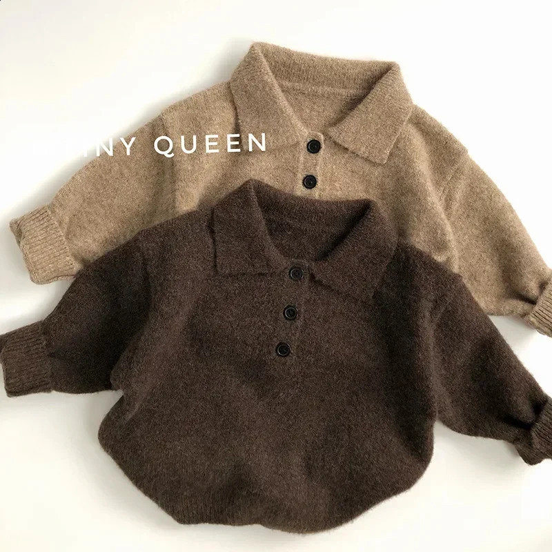 4424 Childrens Sweater Autumn and Winter Retro Baby Boys Knitted Sweater Lapel Pullover Coat 251027