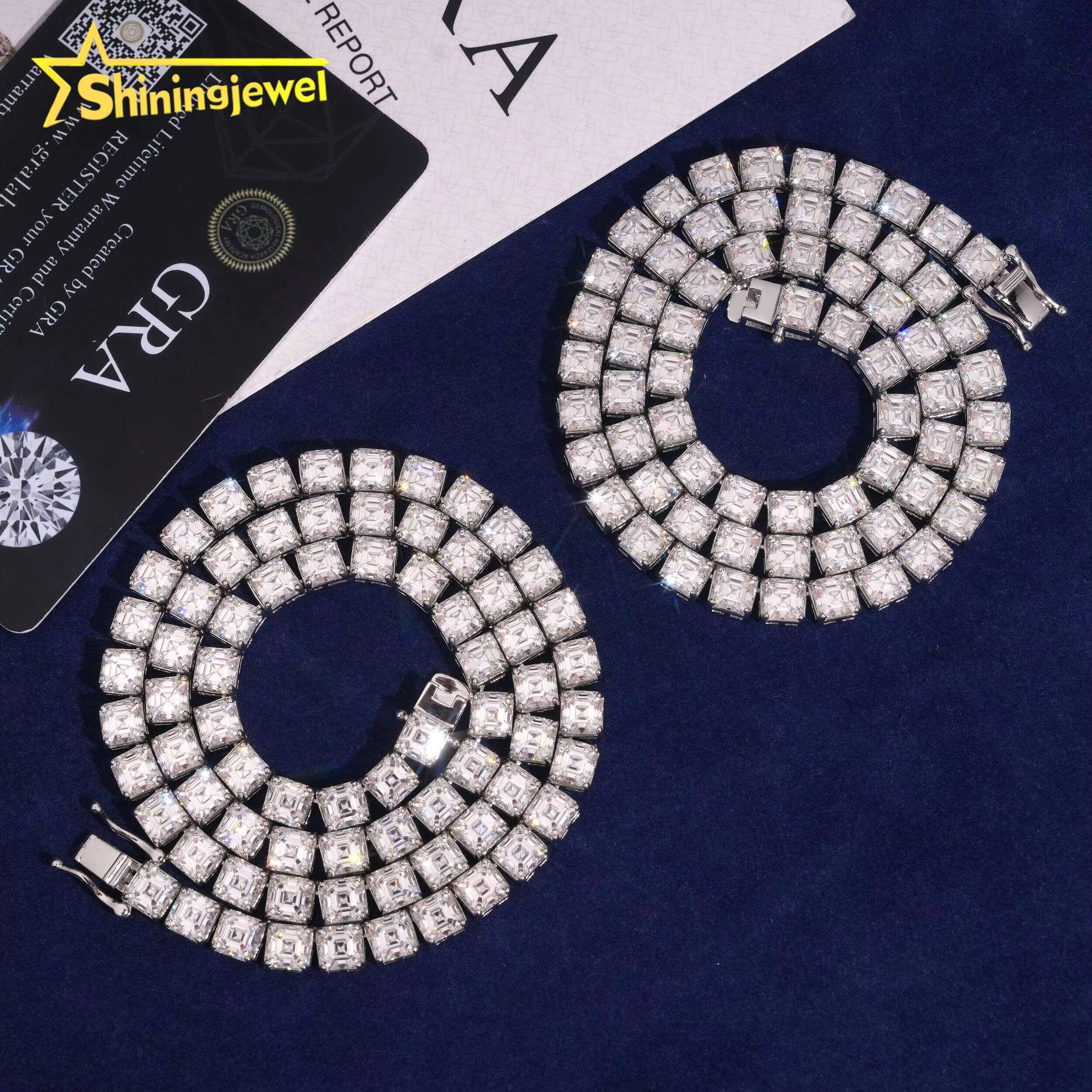 New Arrival 08ct Main Stone Asscher Cut Moissanite Tennis Chain Fine Jewelry Women GRA Certificated Iced Out Moissanite Chain