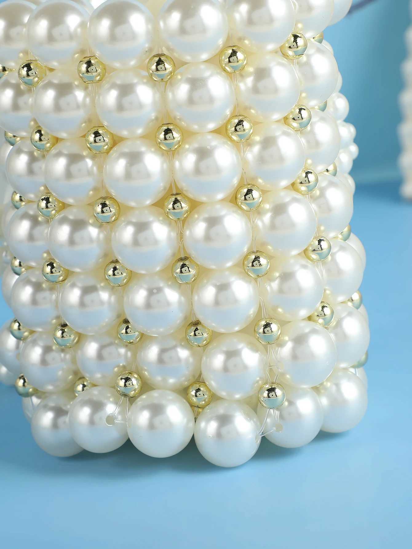 Elegant Womens Handbag with Detachable Pearl Chain Shoulder Strap Handmade Bucket Bag for Dinner Party Evening Gown H251027