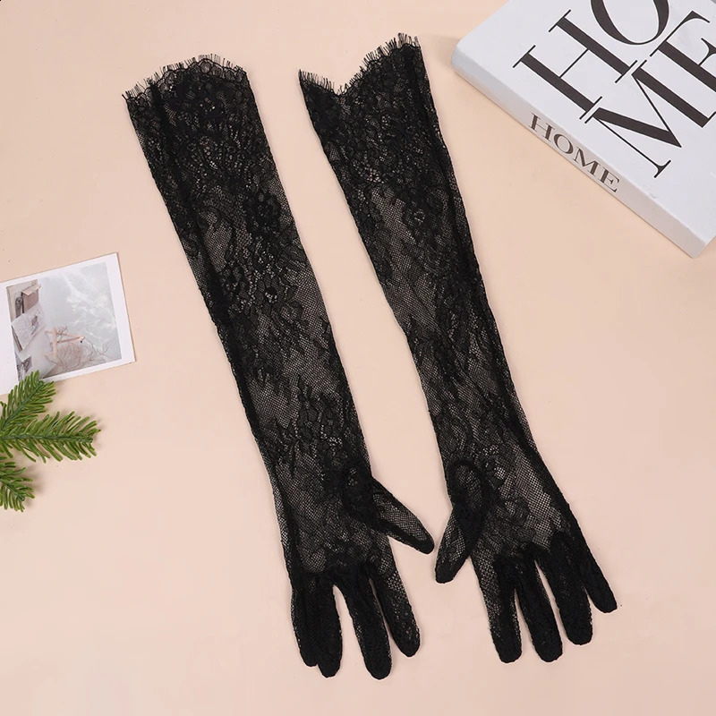 Fairy Black Lace Floral Bridal Wedding Gloves Lady Elegant Thin Long sexy gloves Evening Party NightClub Accessories Sheer Glove 251027