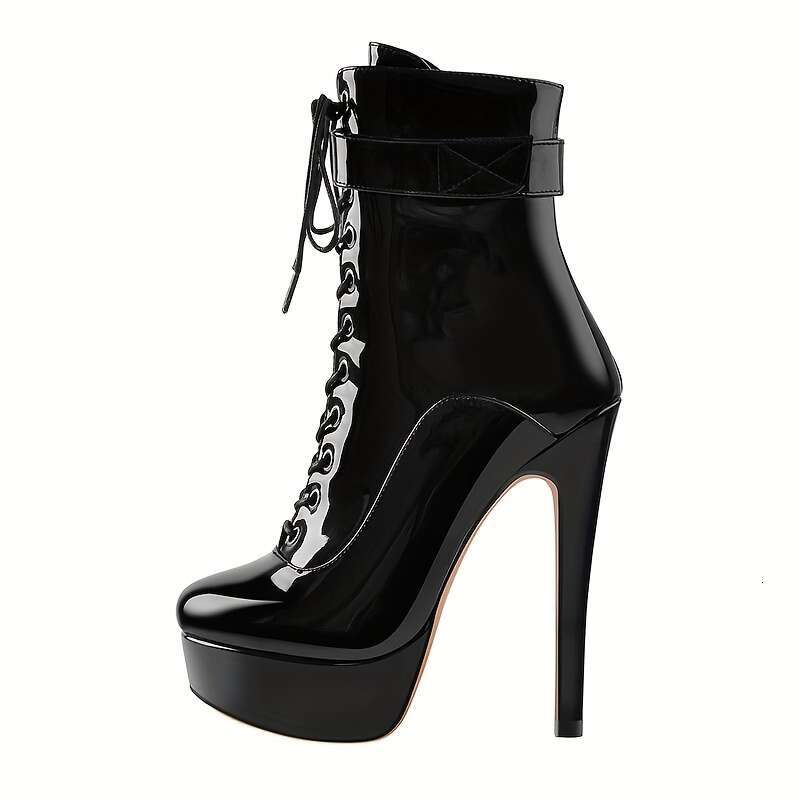 Chic Women's Stiletto Ankle Boots - Slip-On, Round Toe, Faux Cover With Platform Sole