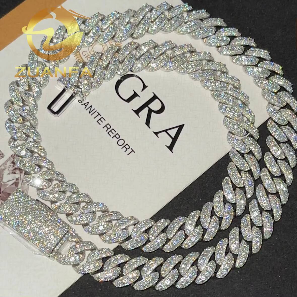 Fashion Hip Hop Jewelry 13mm Solid 925 Silver Moissanite Cuban Link Chain Iced Out Cuban Bracelet Chain Pass Diamond Tester