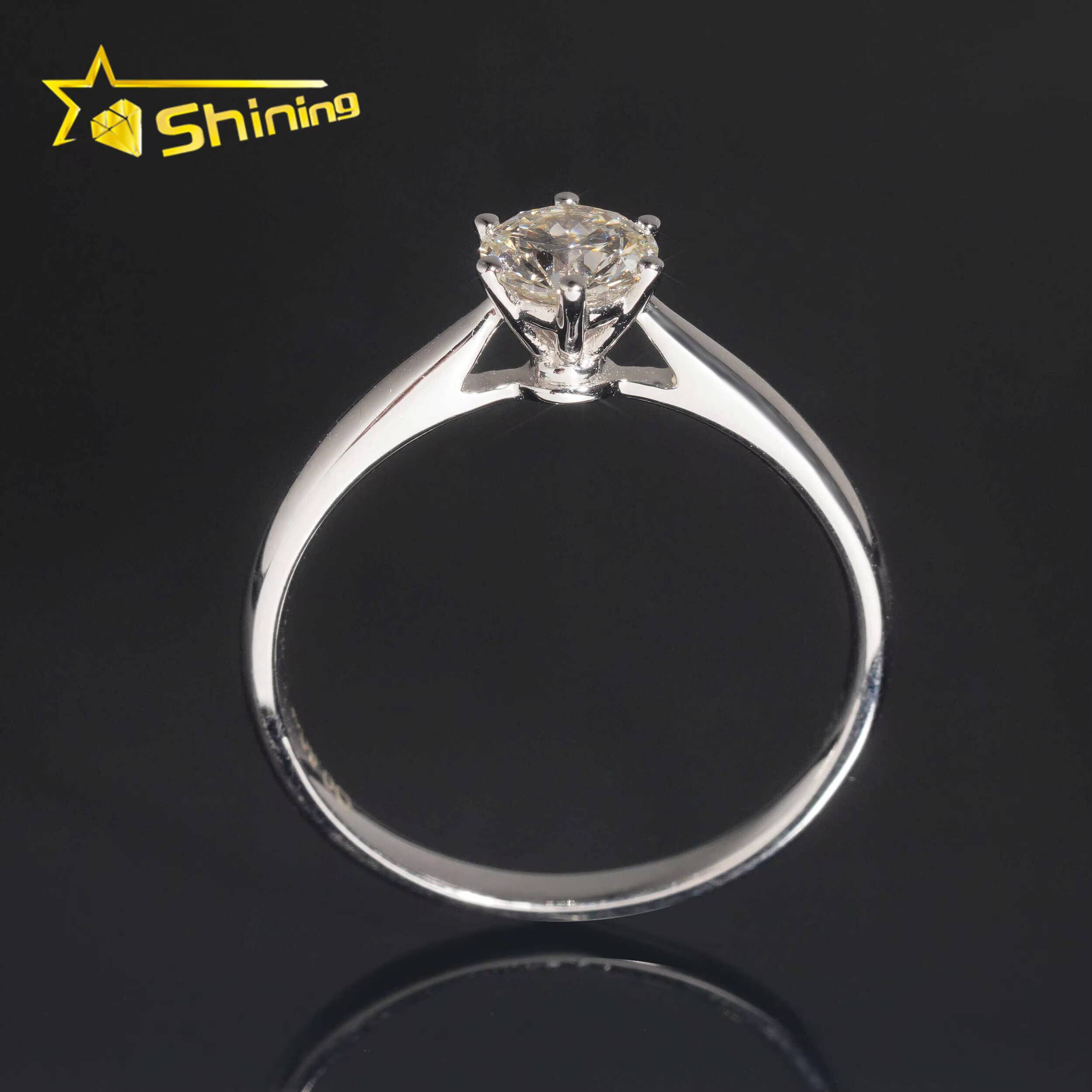 Classical 6Prongs Setting 925 Sterling Silver Gold Plated Round Cut 5mm Lad Diamond Wedding Ring