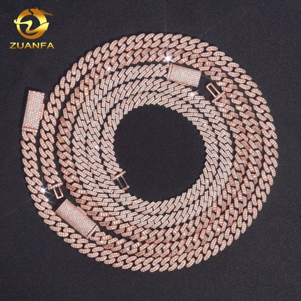 8mm Moissanite Diamond Hip Hop Jewelry Cuban Link Chain 925 Silver with Rose Gold Plated Iced Out Cuban Chain