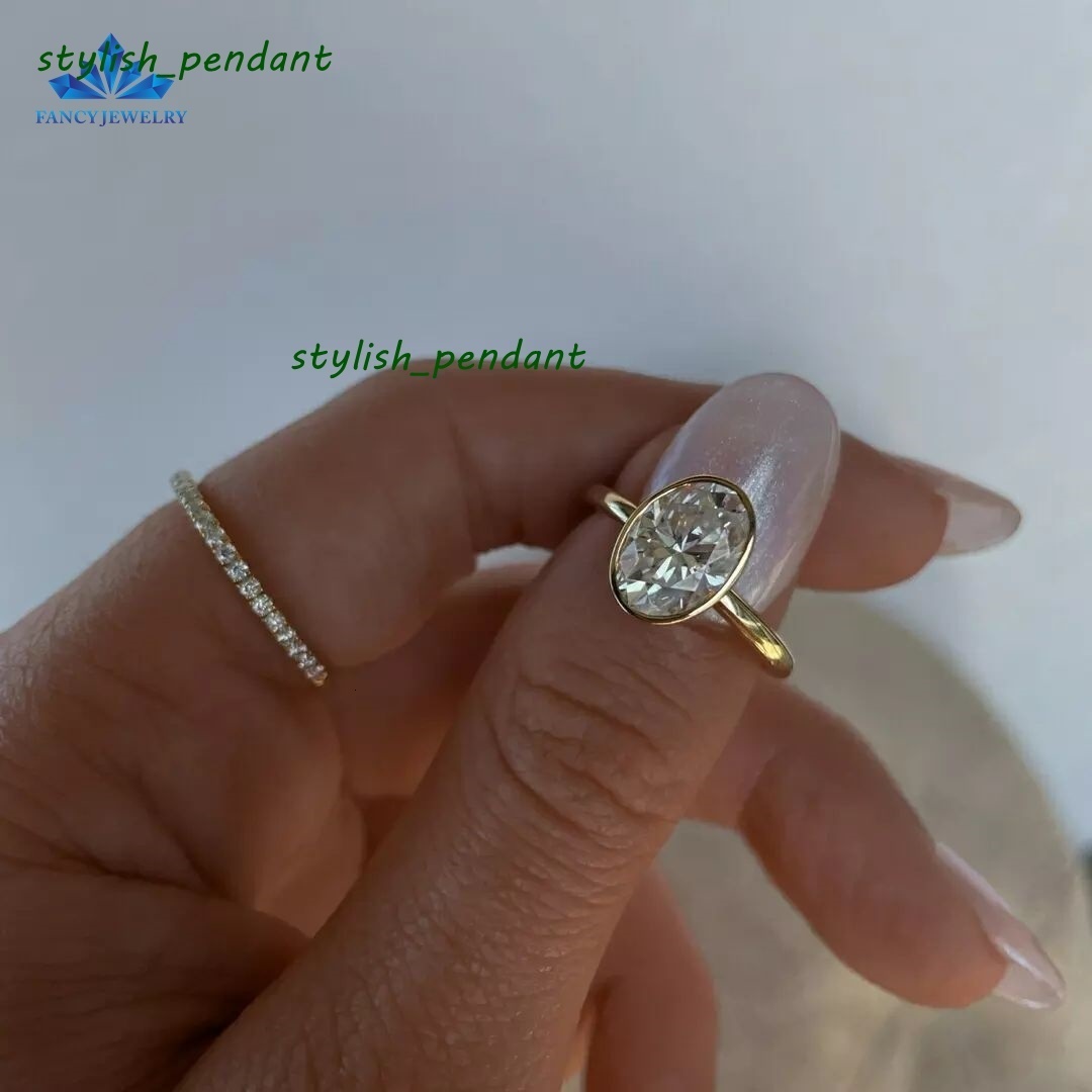 Classic Boutique 5CT Oval Diamond 18k Solid Yellow Gold Oval Moissanite Engagement Bezel Ring Wedding Bridal Jewelry