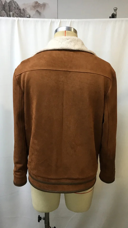 Mens Brown Suede Leather Jacket Vintage Style Faux Shearling Lining Winter Warm Biker Coat Retro Aviation Outerwear 251027