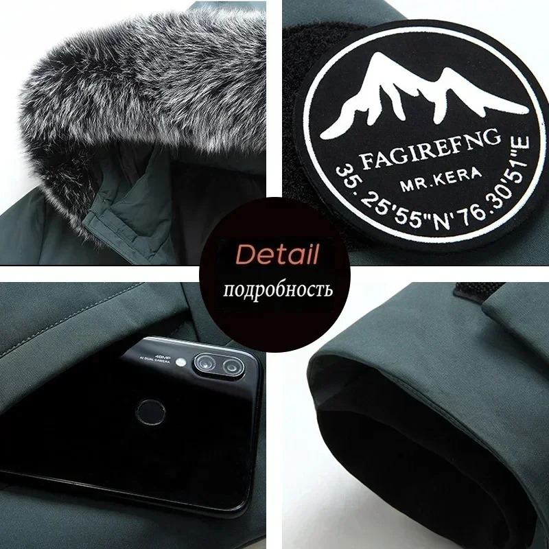 Winter Mens Long Style Down Jacket Casual Fur Collar Hooded White Duck Down Warm Coat for Mens Mountaineering Warm Coat 251023