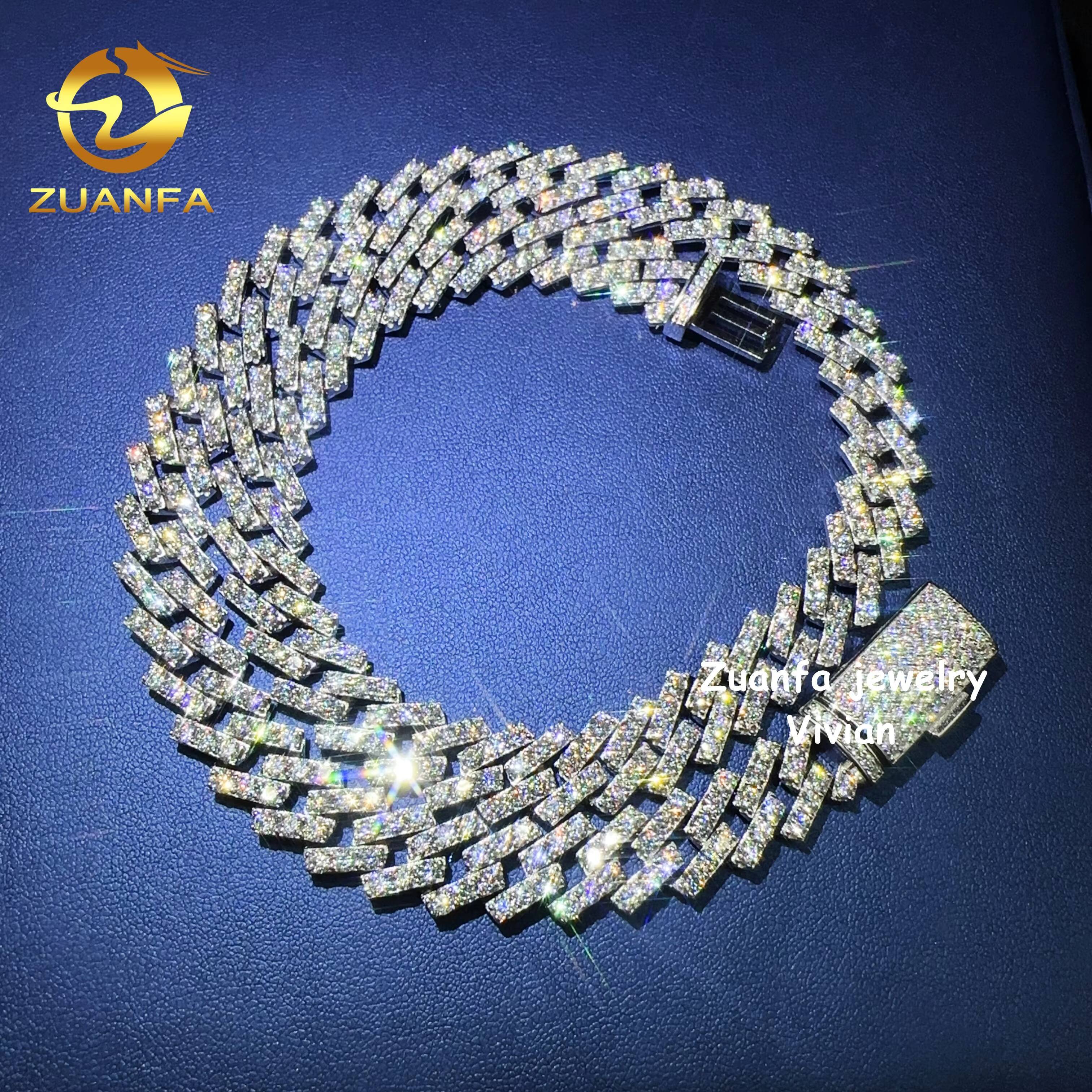 126mm Iced Out Hip Hop D Color VVS Moissanite Diamond Sterling Silver 925 Cuban Link Chain Necklace