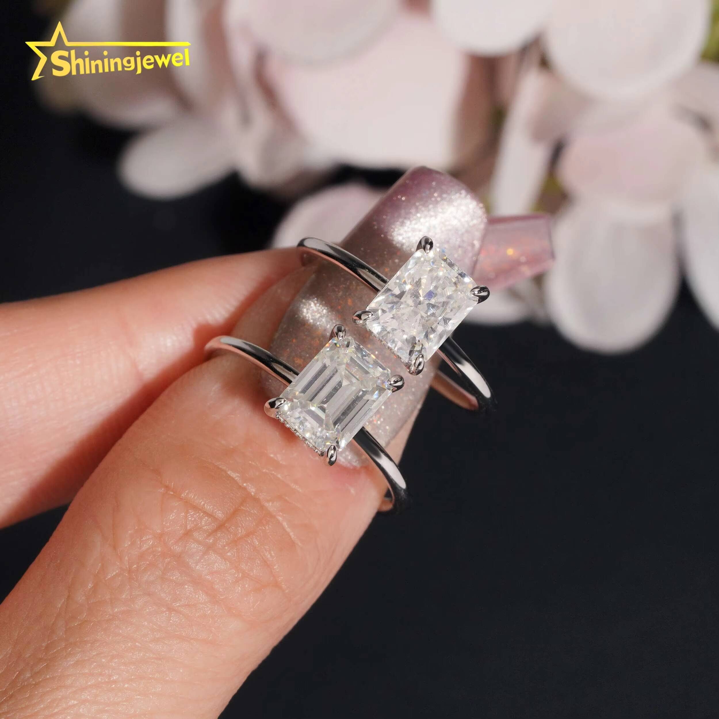 925 Silver 2ct Emerald Cut Moissanite Rings 925 Sterling Silver Custom High Quality Women Wedding Ring Moissanite Jewelry