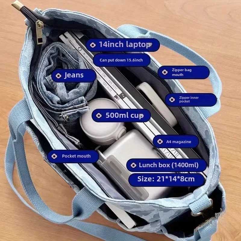 3D Floral Design Tote Bag Thickened Zipper Multifunctional Canvas Bag Student Computer Handbag Shoulder Crossbody School BagW251028