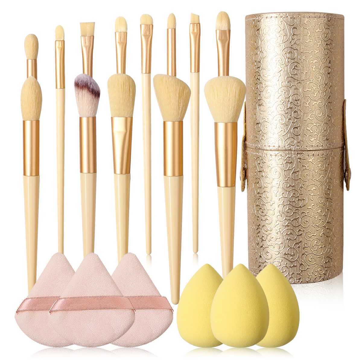 131320 Professional makeup brush setincluding 13 brushes3 makeup sponge eggs3 triangular powder puffs and 1 storage bucket J251117