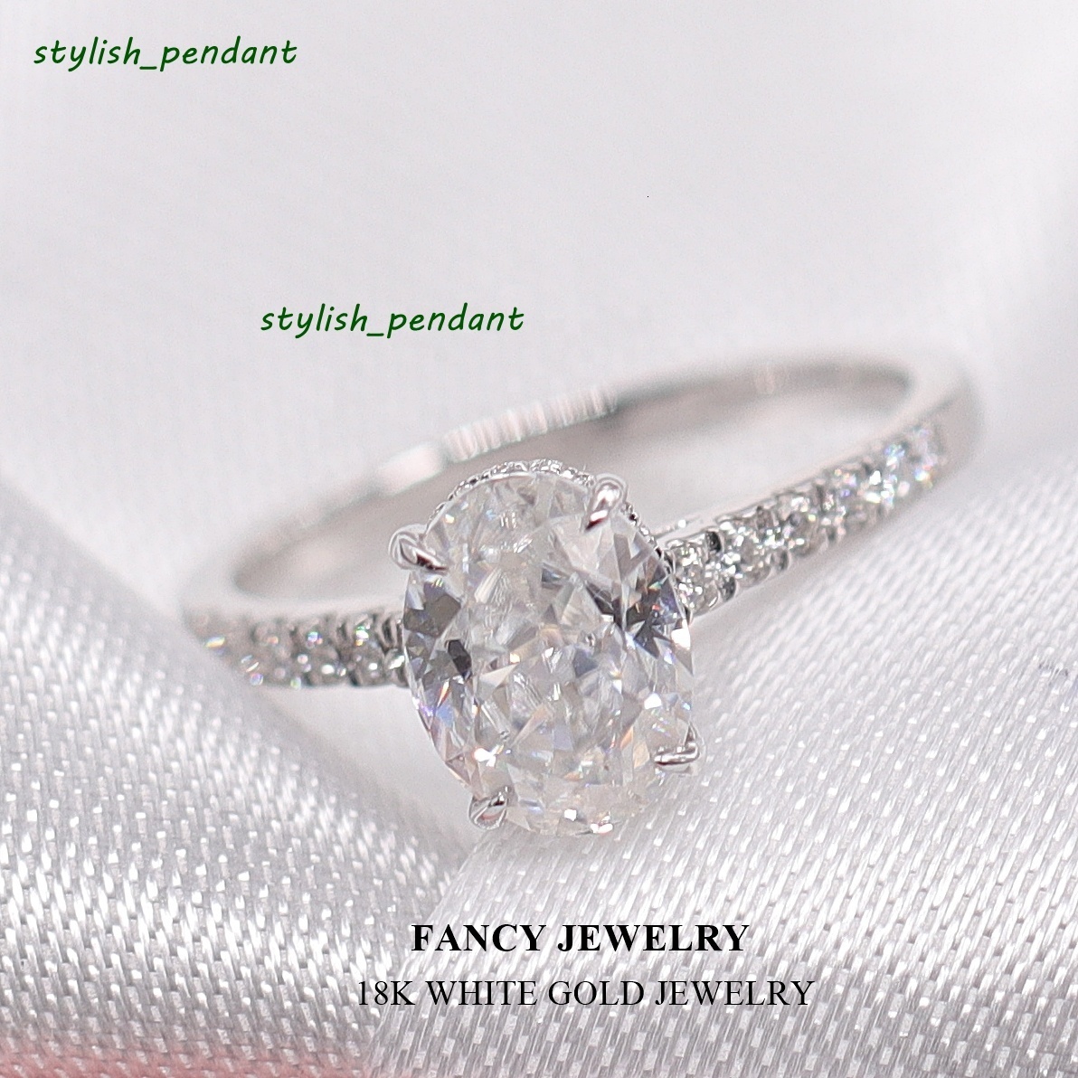 FancyGems Oval Shape SingleStone Moissanite Ring 14K 18K Solid White Gold Yellow Gold Engagement Moissanite Ring