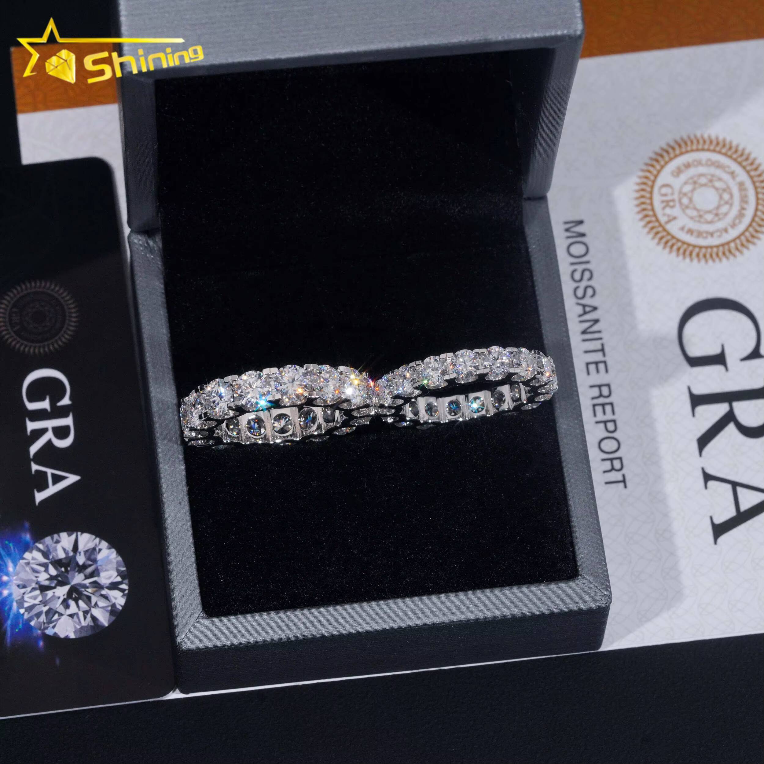 Stock GRA Certified Solid 925 Sterling Silver Gold Plated Fine Jewelry Iced Out Diamond Moissanite Wedding Engagement Band Ring