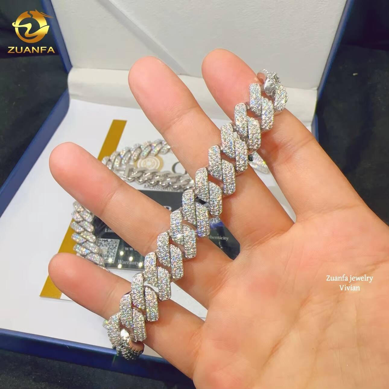 D Color VVS Moissanite Diamond Hip Hop Cuban Link Moissanite 14mm Sterling Silver 925 Iced Out Cuban Link Chain Necklace