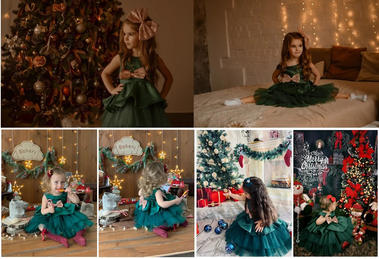 Bow Cute Girls Christmas Party Princess Dresses Backless Elegant Kids Wedding Birthday Gala Dress Green Xmas Evening Ball Gown 251023