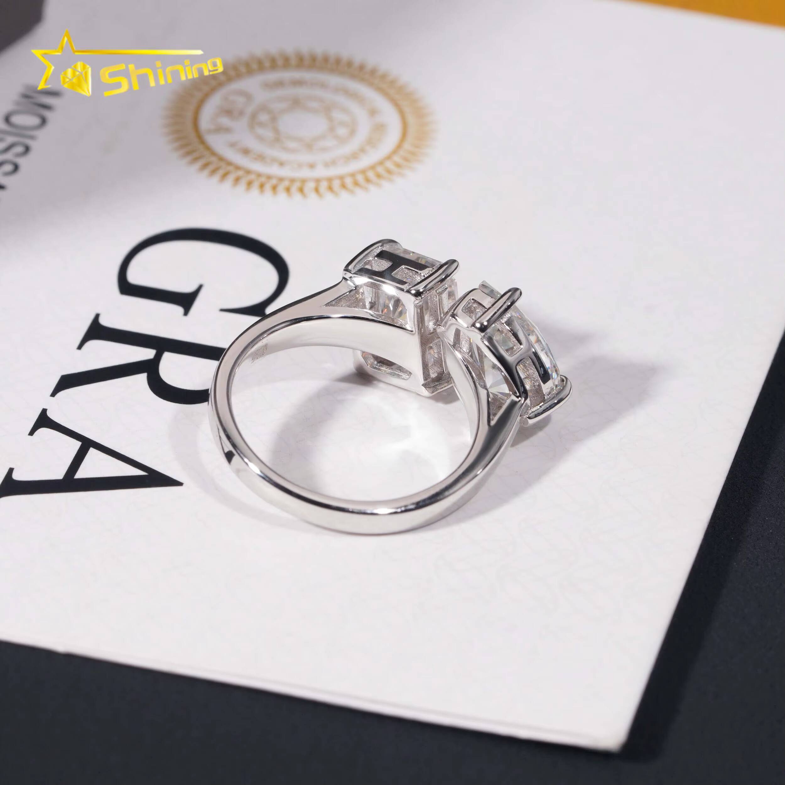 Iced Out Fashion Jewelry Diamond Engagement Wedding Ring 925 Solid Silver D VVS Radiant Pear Cut Moissanite Ring for Women
