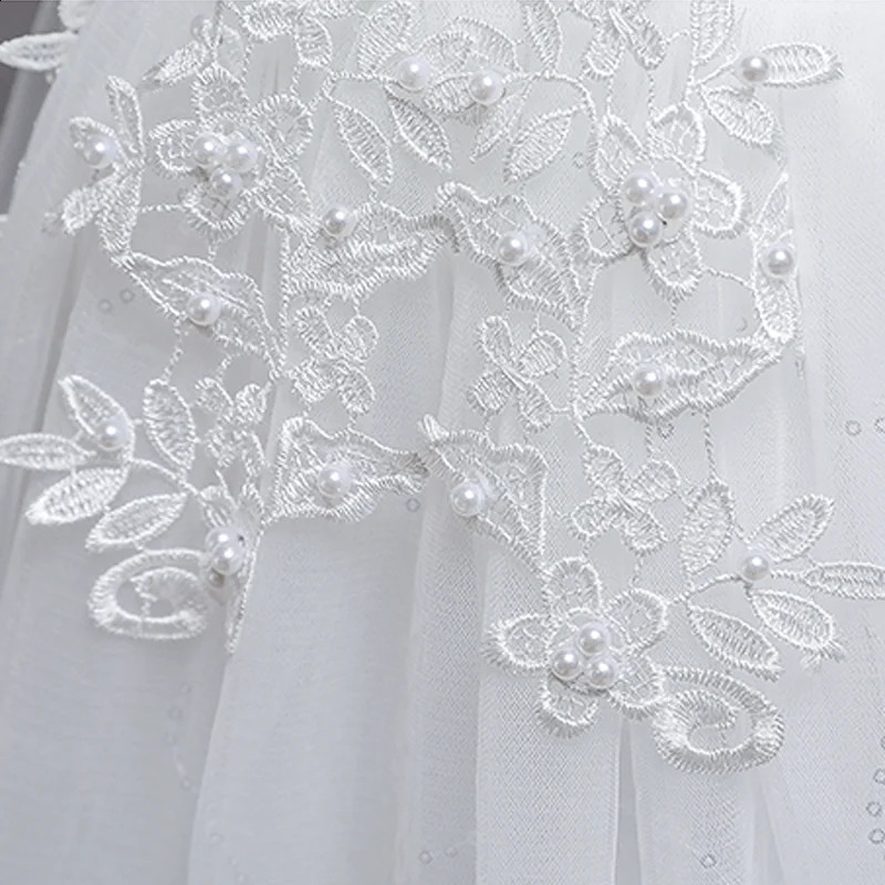 Girls White Lace Pearl Flower Princess Dress For Sequins Sleeveless First Communion Bridesmaid Wedding Formal Evening Long Gown 251023