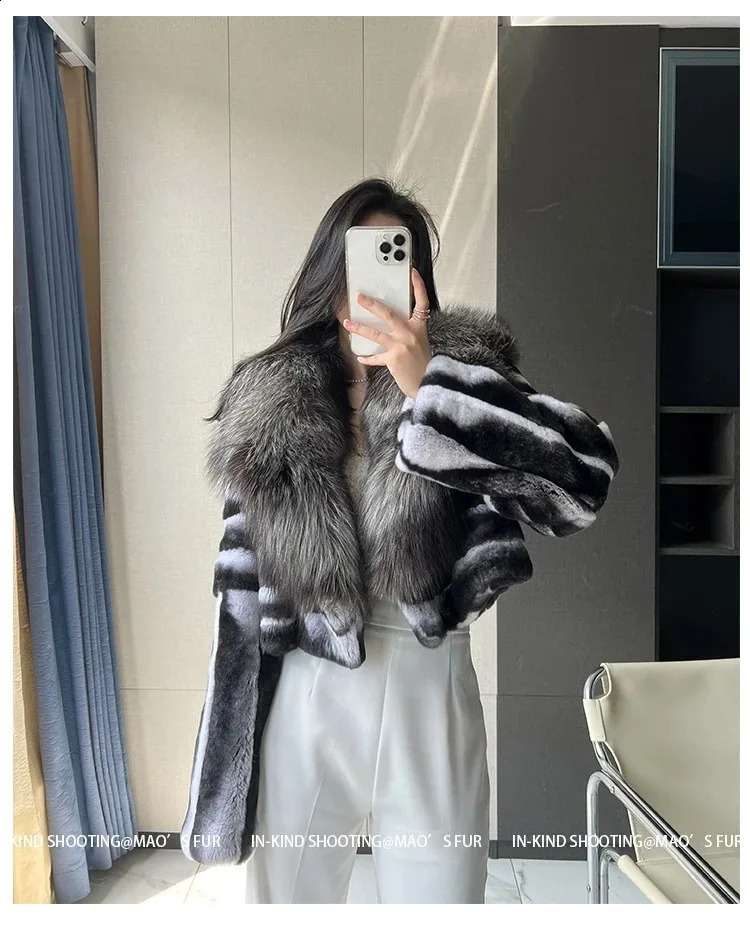 Selling Fashion Real Rex Rabbit Fur Jacket Natural Fox Fur Collar Short Real Fur Coat Women Warm Winter Outerwear 251027