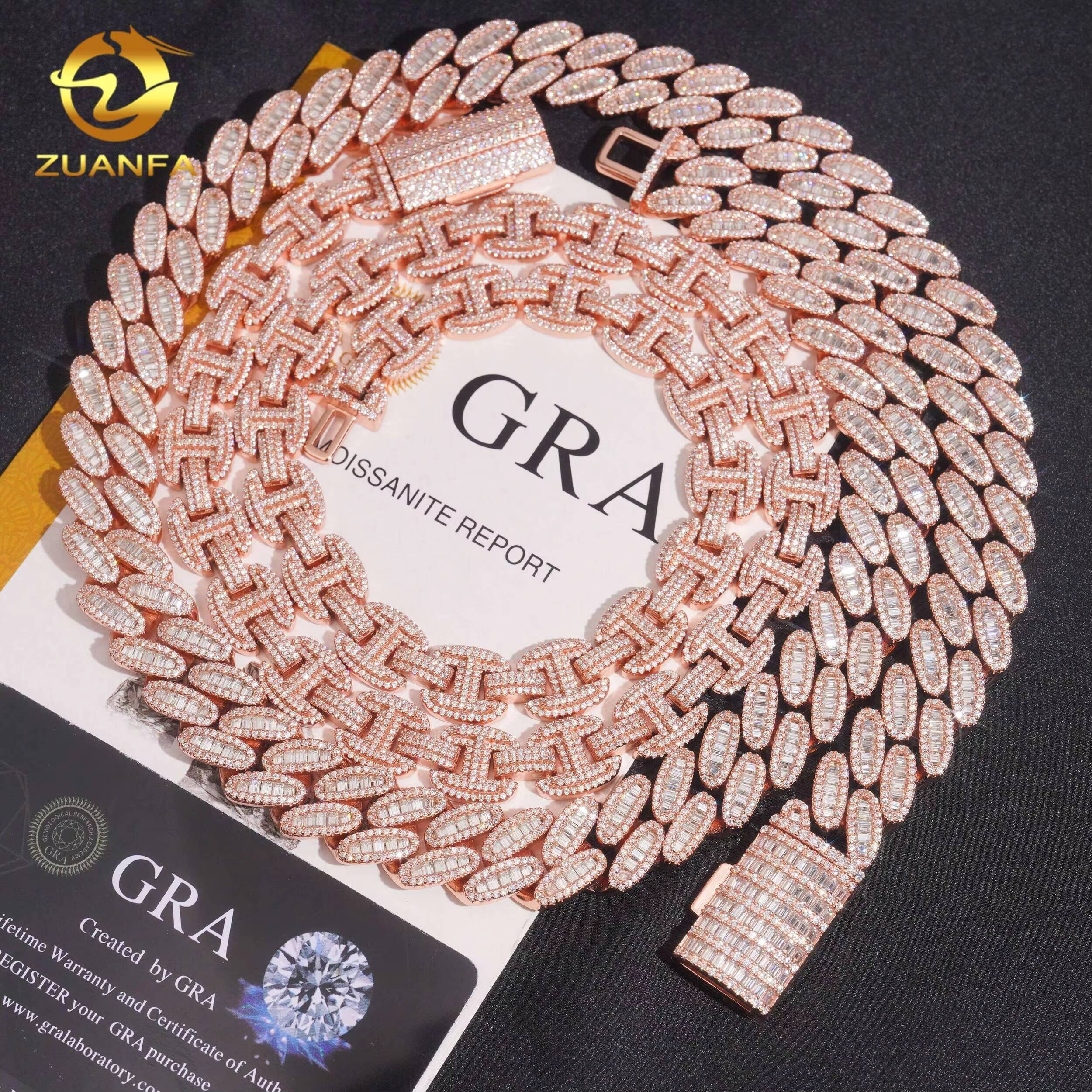 High Quality Solid 925 Silver Moissanite Miami Cuban Link Chain Hip Hop Jewelry Iced Out Cuban Link With GRA Certificate