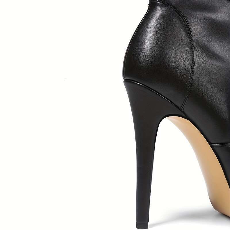 Women's Fashion Stiletto Booties, Round Toe Zipper Closure, Solid Color, Man-Made Upper/Inner/Fabric, Rubber Sole, Ultrahigh Heel, Punk Style Wit