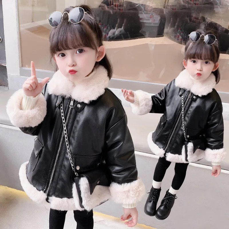 Girls Coat Jacket CottonOutwear Overcoat 2025 PU Warm Thicken Plus Velvet Winter Autumn Teenager Childrens Clothing 251027