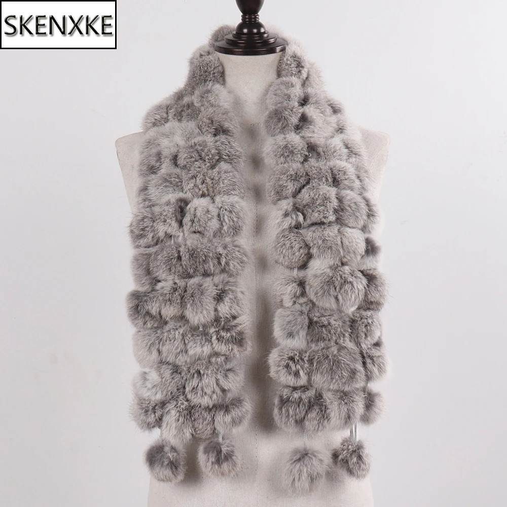 Women Winter Warm Rabbit Fur Scarf Natural Rabbit Fur Muffler Lady 100 Genuine Fur Scarves Wholesale Retail 251023
